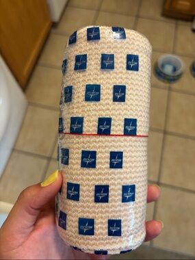 Elastic Support Wrap - Beige with Blue Logo Squares